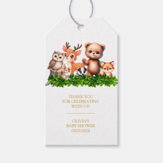 森林動物赤ちゃんシャワーありがとうラベル ギフトタグ (正面)