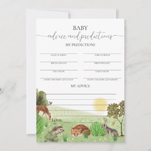 森林動物赤ちゃんシャワーアドバイス予測カード 招待状 (正面)