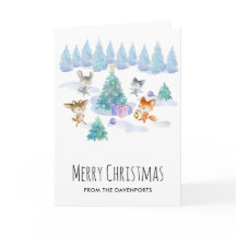 森林動物踊りのまわりにクリスマスツリー