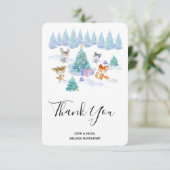 森林動物踊りのまわりにクリスマスツリー サンキューカード (スタンド正面)