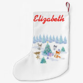 森林動物踊りのまわりにクリスマスツリー スモールクリスマスストッキング (裏面)