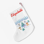 森林動物踊りのまわりにクリスマスツリー スモールクリスマスストッキング (裏面 (吊り時))