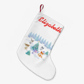 森林動物踊りのまわりにクリスマスツリー スモールクリスマスストッキング (正面 (吊り時))
