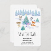 森林動物踊りのまわりにクリスマスツリー セーブザデート (正面/裏面)