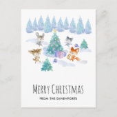 森林動物踊りのまわりにクリスマスツリー ポストカード (正面)