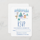 森林動物踊りのまわりにクリスマスツリー 出欠カード (正面/裏面)