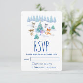 森林動物踊りのまわりにクリスマスツリー 出欠カード (スタンド正面)