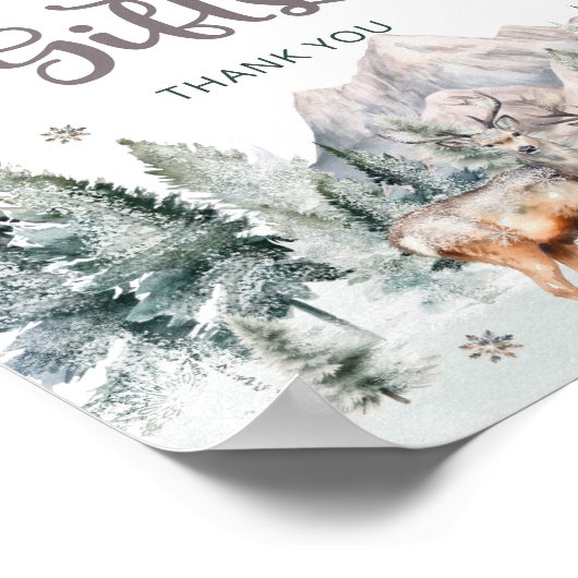 森林動物鹿の冬のカードとプレゼント ポスター (角)