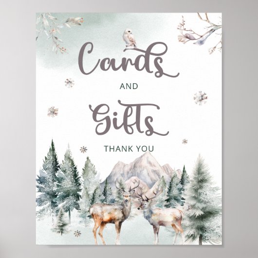 森林動物鹿の冬のカードとプレゼント ポスター (正面)
