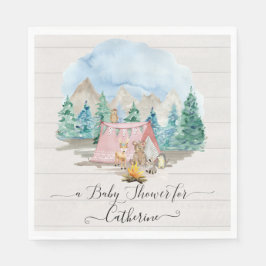 森林動物鹿クマフローラ素朴ベビーシャワー スタンダードランチョンナプキン