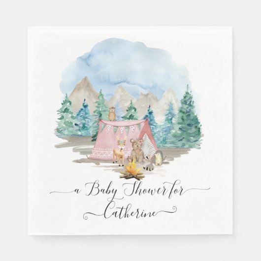 森林動物鹿クマフローラ素朴ベビーシャワー スタンダードランチョンナプキン (正面)
