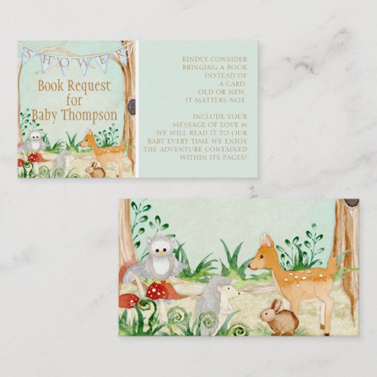 森林動物鹿フクロウの森林図書の依頼 名刺 (正面/裏面)