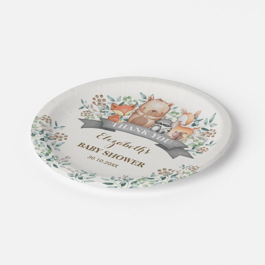 森林動物/お洒落な森林ベビーシャワー ペーパープレート (アングル)