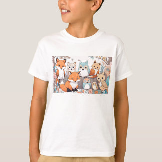 森林動物 – キツネとフクロウ Tシャツ