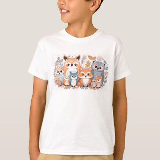 森林動物 – キツネとフクロウ Tシャツ