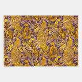 森林動物，キツネ，孔雀，ウサギ，赤黄色フローラ ラッピングペーパーシート (正面)