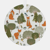 森林動物：キツネ、鳥柄 ガラスオーナメント (裏面)