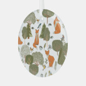 森林動物：キツネ、鳥柄 ガラスオーナメント (正面左)