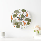 森林動物：キツネ、鳥柄 ラージ壁時計 (ホーム)