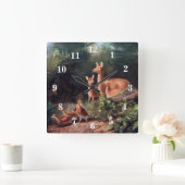 森林動物 スクエア壁時計 (ホーム)