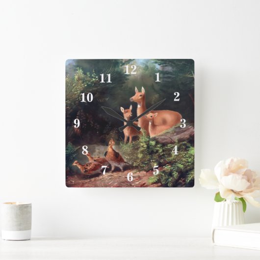 森林動物 スクエア壁時計 (ホーム)