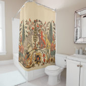 森林動物，ヒョウ，ジャッカル，ウサギ，花 シャワーカーテン (インサイチュ)