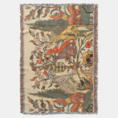 森林動物，ヒョウ，ジャッカル，ウサギ，花 スローブランケット (正面縦)