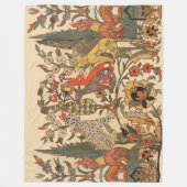 森林動物，ヒョウ，ジャッカル，ウサギ，花 フリースブランケット (正面)