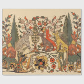 森林動物，ヒョウ，ジャッカル，ウサギ，花 ラッピングペーパー (フラット)