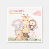 森林動物 |ピンクの絵を描女の子の赤ちゃんシャワー スタンダードカクテルナプキン (正面)