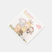 森林動物 |ピンクの絵を描女の子の赤ちゃんシャワー スタンダードカクテルナプキン (角)