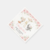 森林動物，ピンクの花，赤ちゃんシャワー スタンダードカクテルナプキン (角)