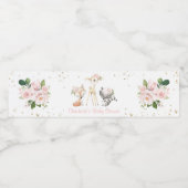 森林動物,ピンクの花,赤ちゃんシャワー ペットボトルラベル (シングルラベル)