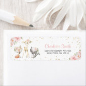 森林動物,ピンクの花,赤ちゃんシャワー ラベル (インサイチュ)