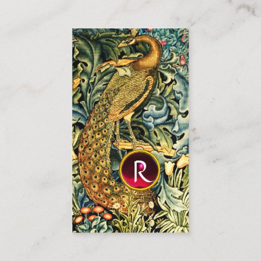 森林動物,ピーコック緑の花の花モノグラムで 名刺 (裏面)
