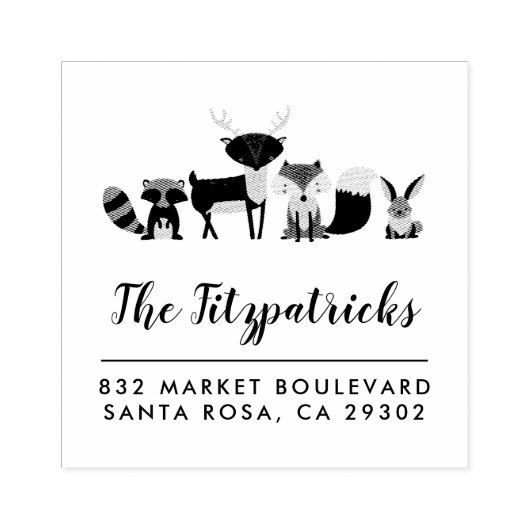 森林動物 |ファミリ名差出人住所 ラバースタンプ (インプリント)