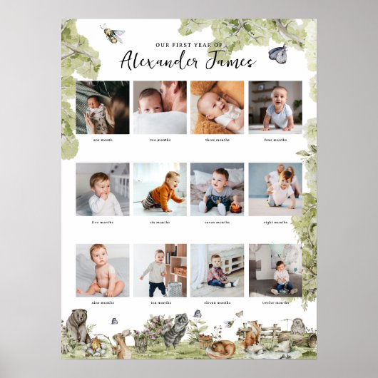 森林動物 |フォトコラージュ12か月 ポスター (正面)