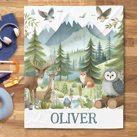 森林動物 フリースブランケット