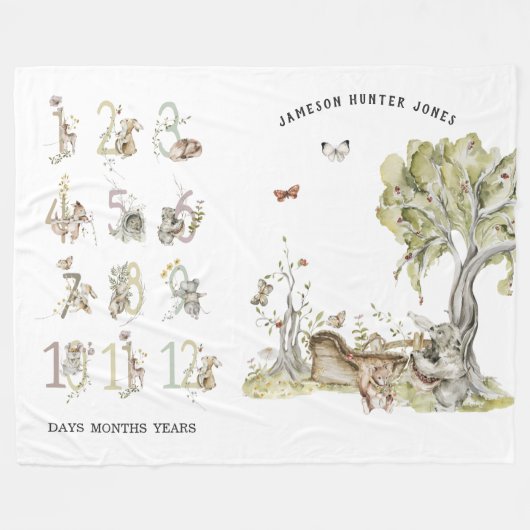 森林動物 |ベビーマイルストーン フリースブランケット (正面(横))