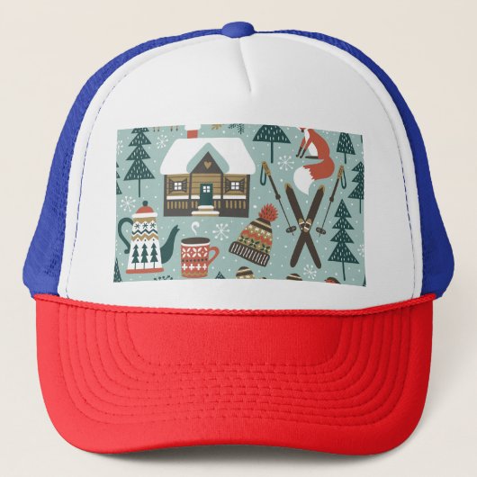 森林動物:冬のヴィンテージシームレス。 キャップ (正面)