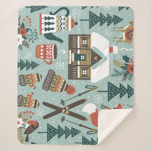 森林動物:冬のヴィンテージシームレス。 シェルパブランケット (正面)