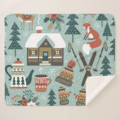 森林動物:冬のヴィンテージシームレス。 シェルパブランケット (正面(横))