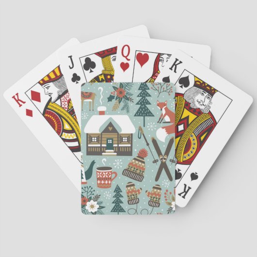 森林動物:冬のヴィンテージシームレス。 トランプ (裏面)