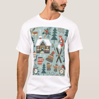 森林動物:冬のヴィンテージシームレス。 Tシャツ