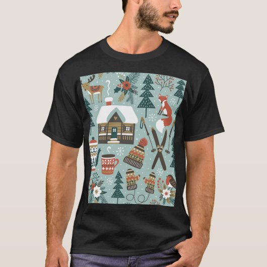 森林動物:冬のヴィンテージシームレス。 Tシャツ (正面)