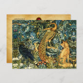 森林動物、孔雀およびキツネグリーンフローラ シーズンポストカード (正面/裏面)