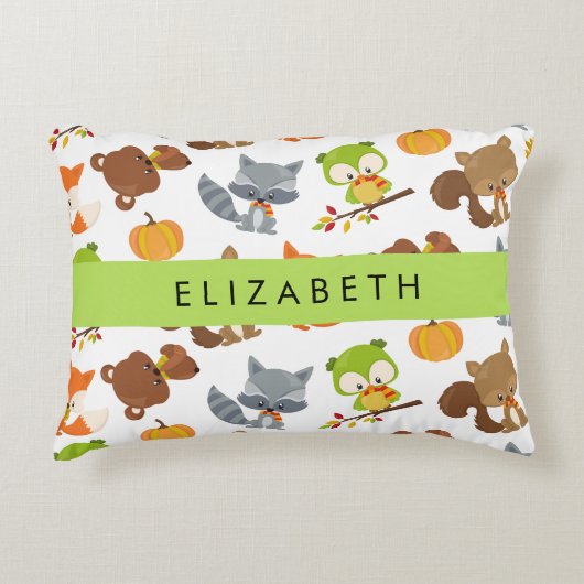 森林動物，森林動物，あなたの名前 アクセントクッション (正面)