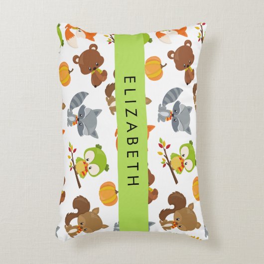 森林動物，森林動物，あなたの名前 アクセントクッション (正面(垂直))