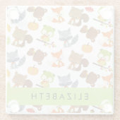 森林動物,森林動物,あなたの名前 ガラスコースター (裏面)