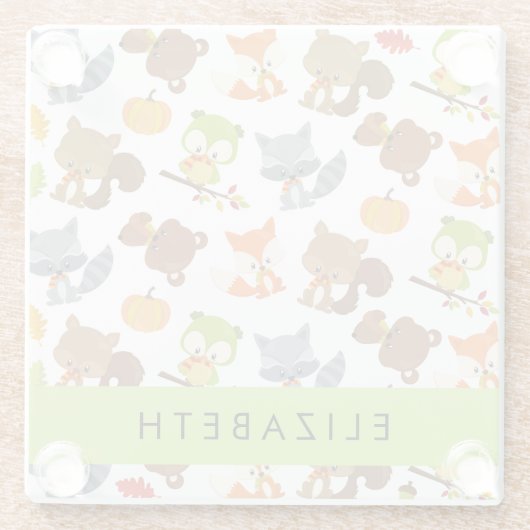 森林動物,森林動物,あなたの名前 ガラスコースター (裏面)